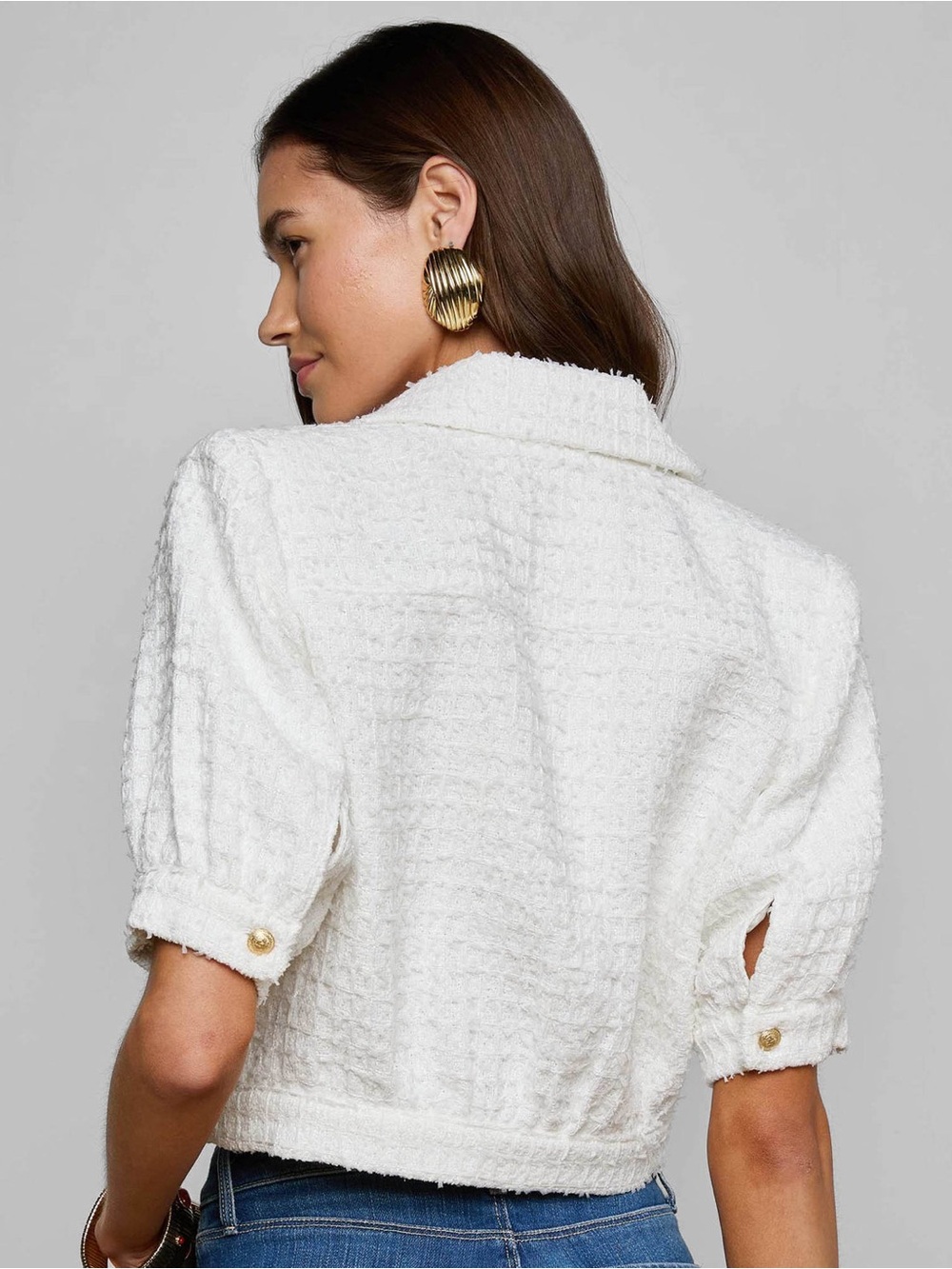 L'AGENCE “Cove” White Tweed Cropped Jacket and Matching Shorts - Picture 2 of 9